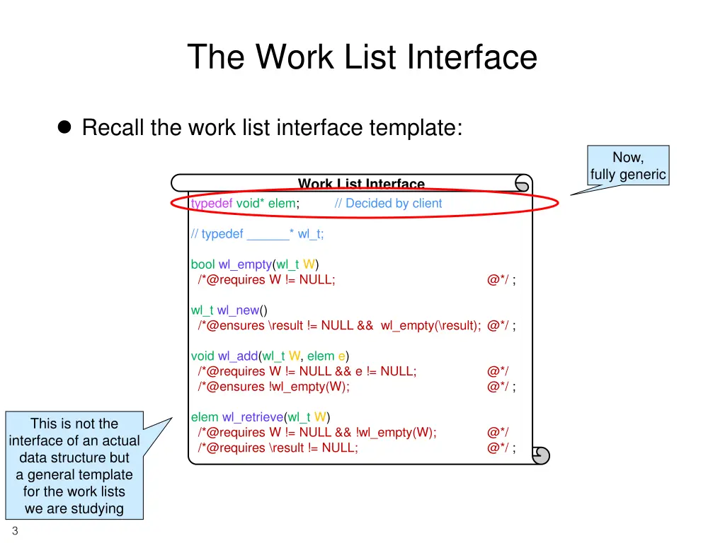 the work list interface