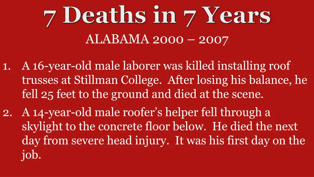 7 deaths in 7 years alabama 2000 2007