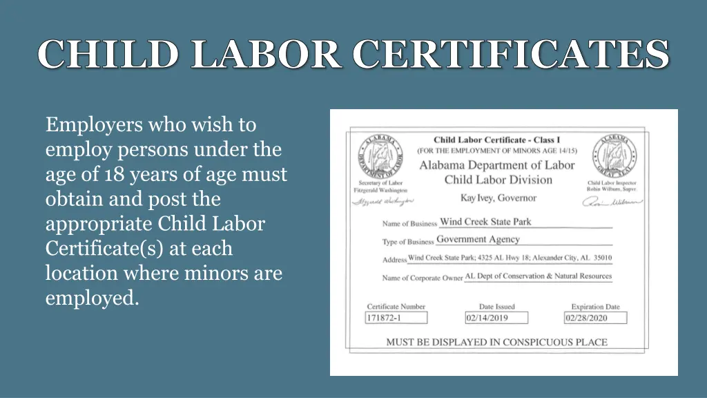 child labor certificates