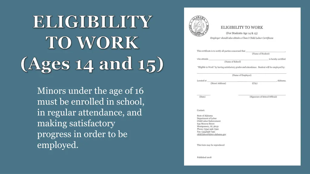 eligibility to work ages 14 and 15