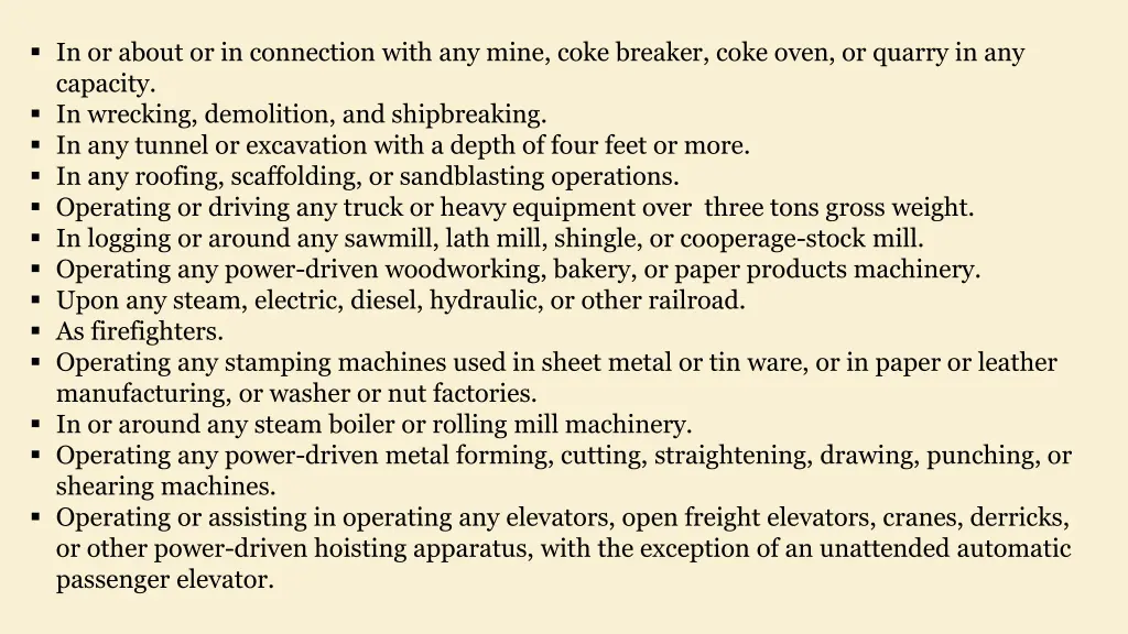 in or about or in connection with any mine coke