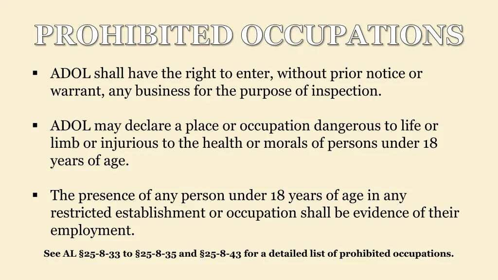 prohibited occupations