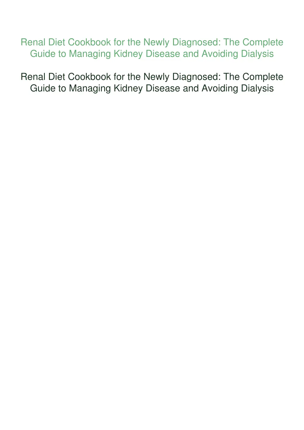 renal diet cookbook for the newly diagnosed