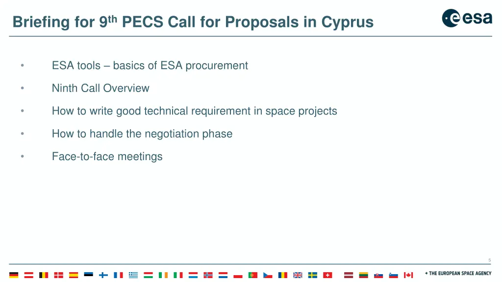 briefing for 9 th pecs call for proposals