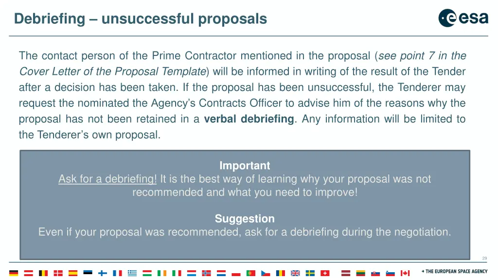 debriefing unsuccessful proposals