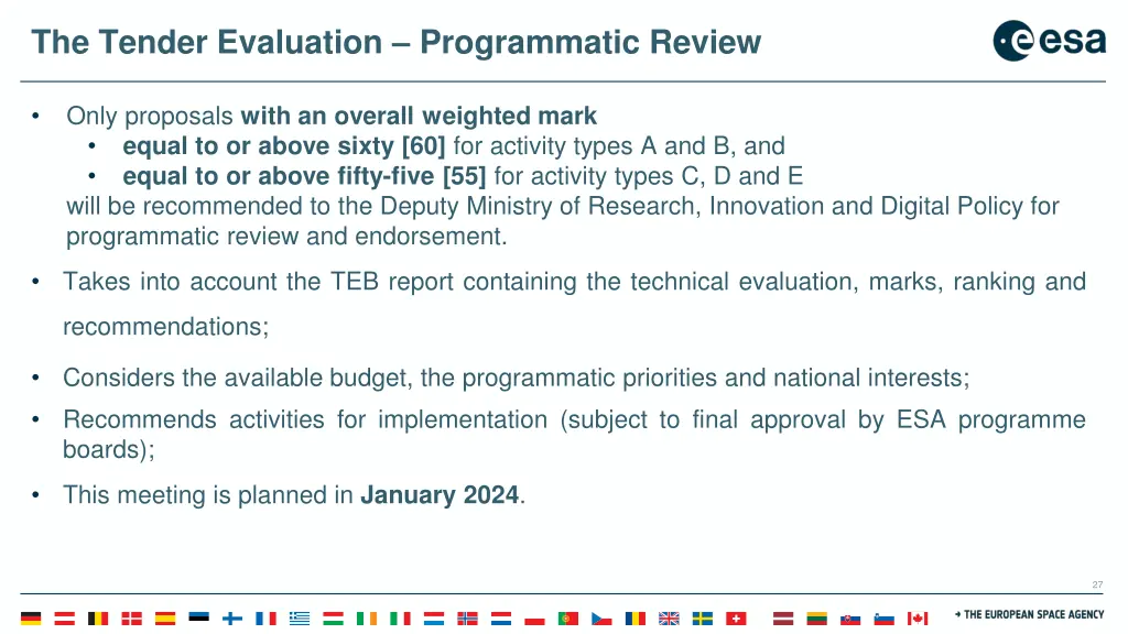 the tender evaluation programmatic review