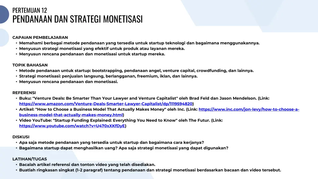 pertemuan 12 pendanaan dan strategi monetisasi