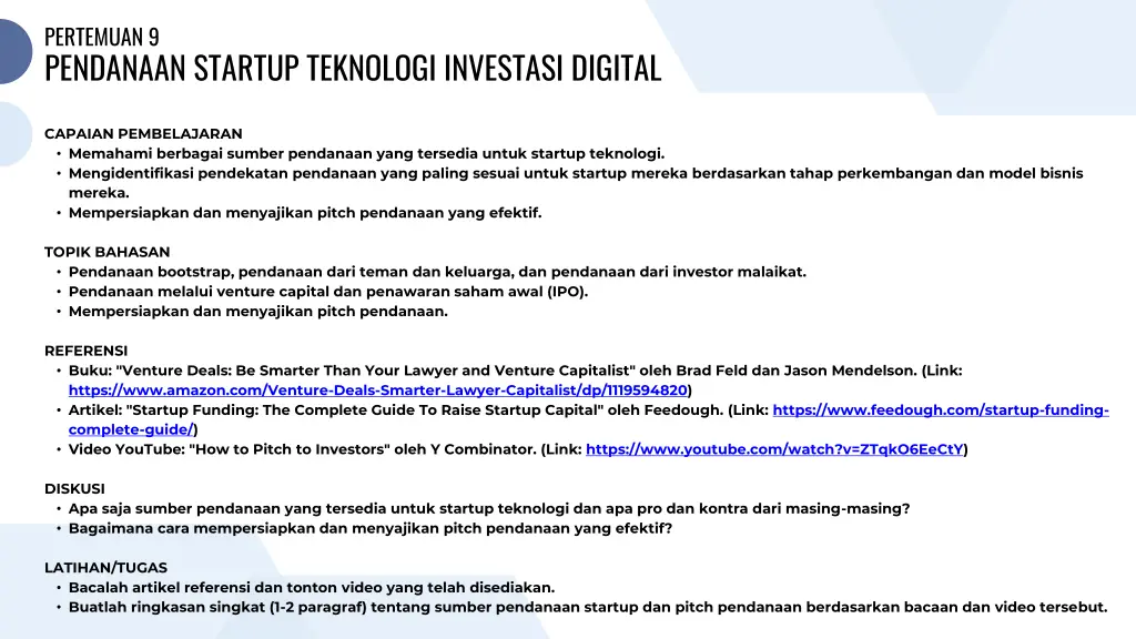 pertemuan 9 pendanaan startup teknologi investasi