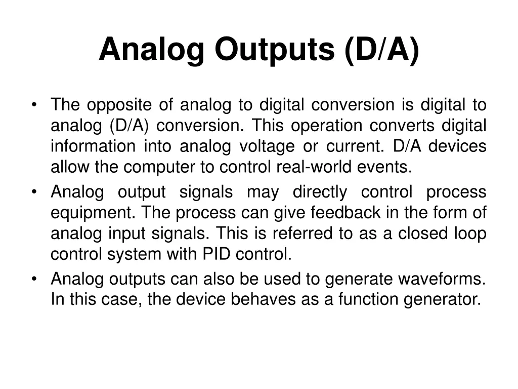 analog outputs d a