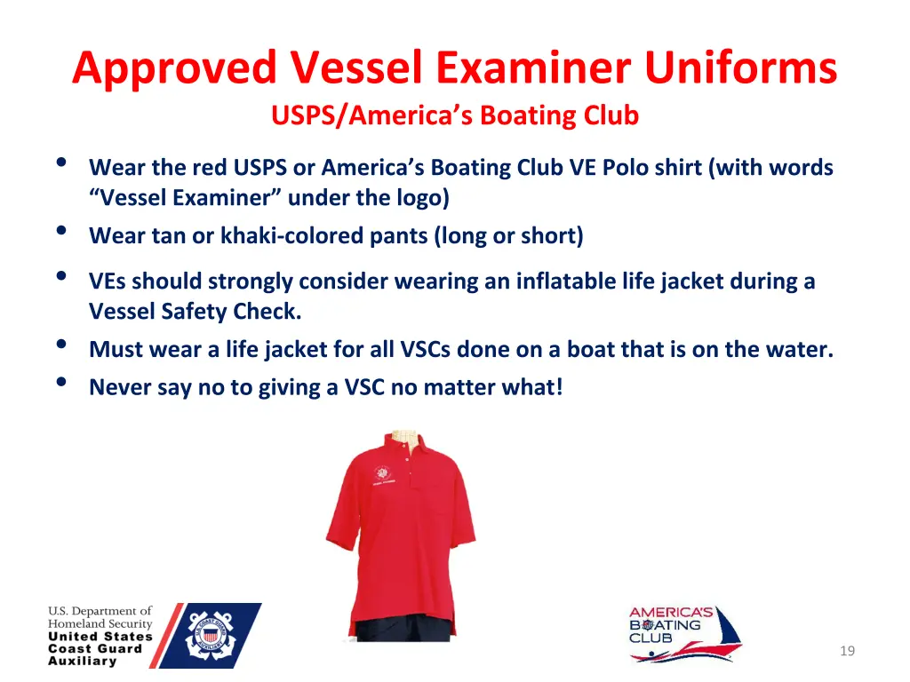approved vessel examiner uniforms usps america