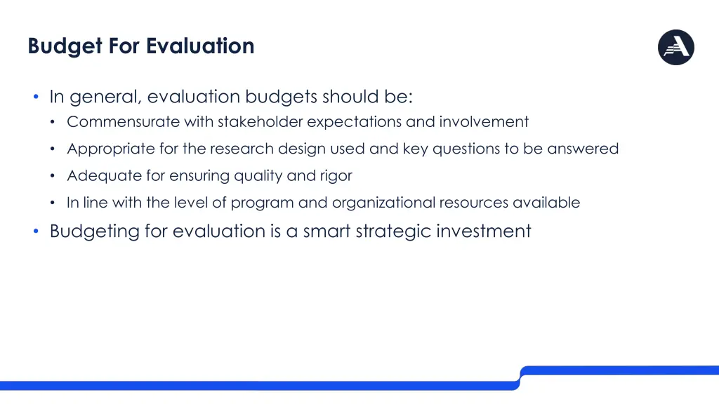 budget for evaluation