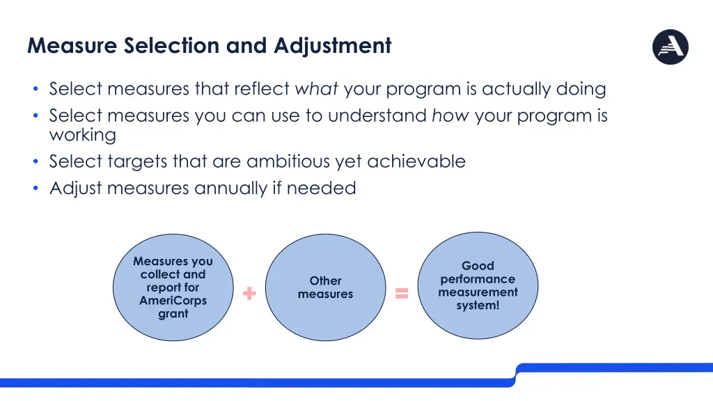 measure selection and adjustment