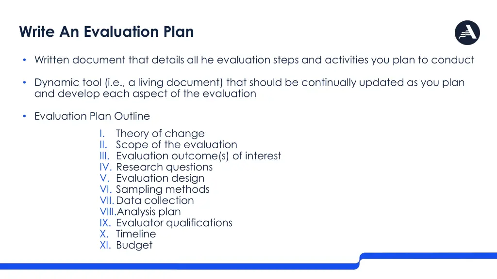 write an evaluation plan