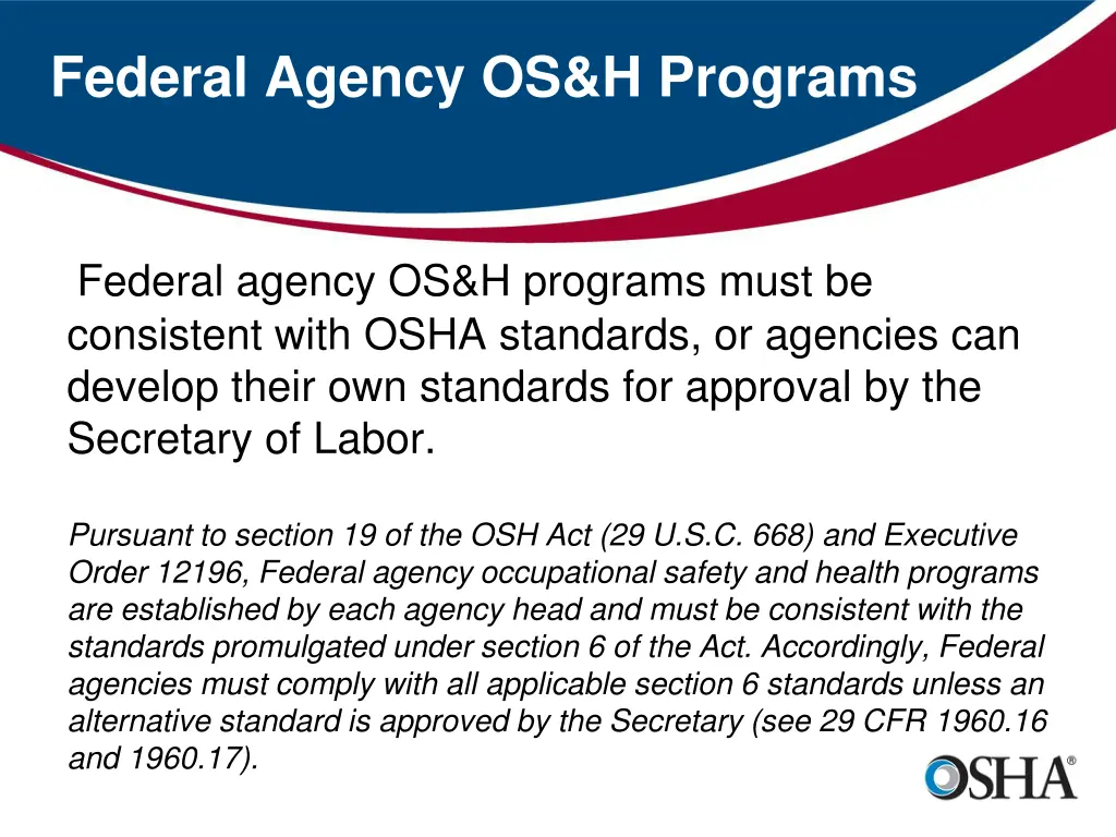 federal agency os h programs