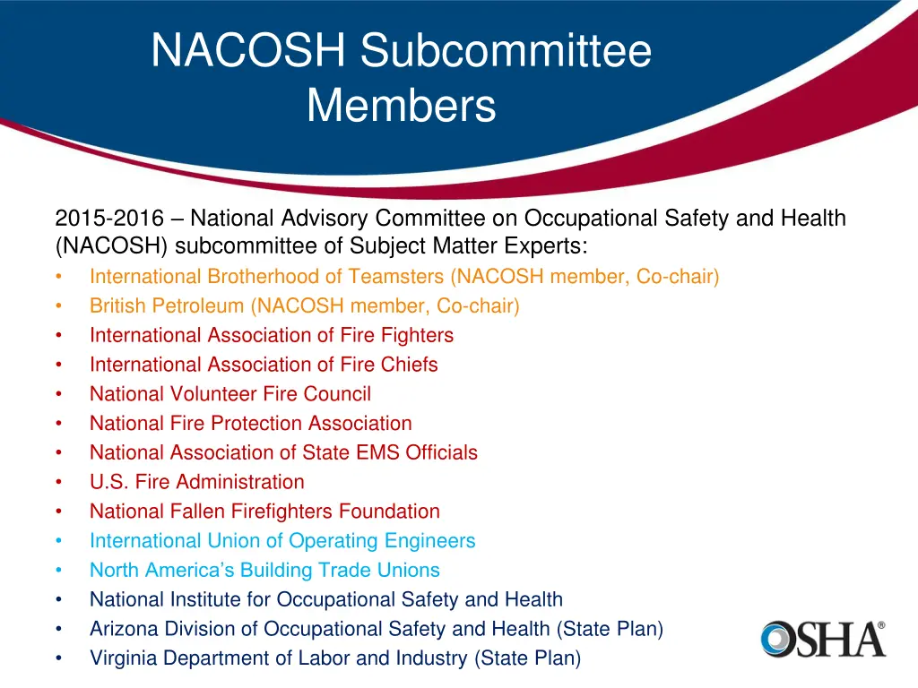 nacosh subcommittee members