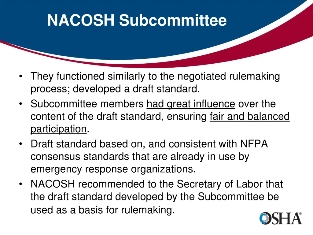 nacosh subcommittee