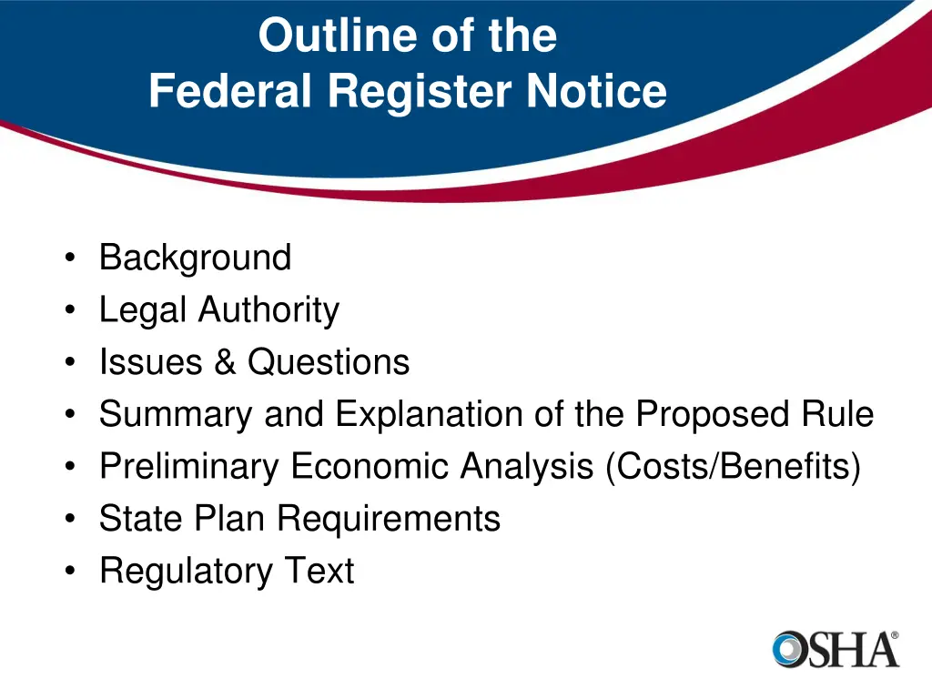 outline of the federal register notice