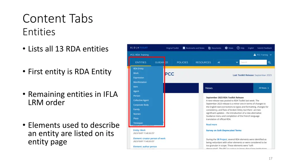 content tabs entities