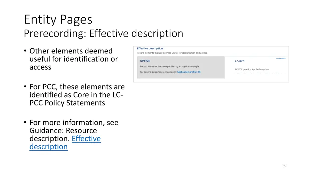 entity pages prerecording effective description