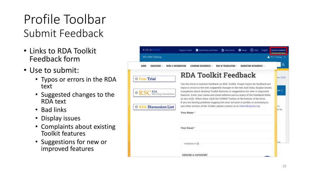 profile toolbar submit feedback