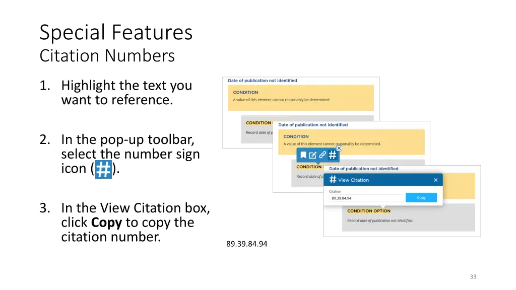 special features citation numbers 1