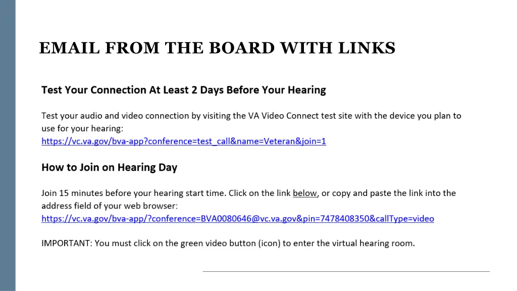 email from the board with links