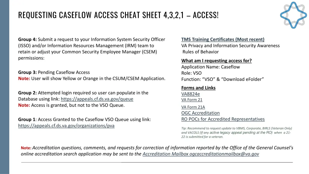 requesting caseflow access cheat sheet