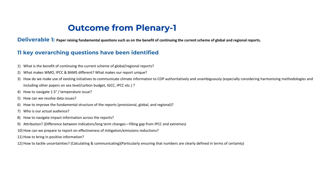 outcome from plenary 1