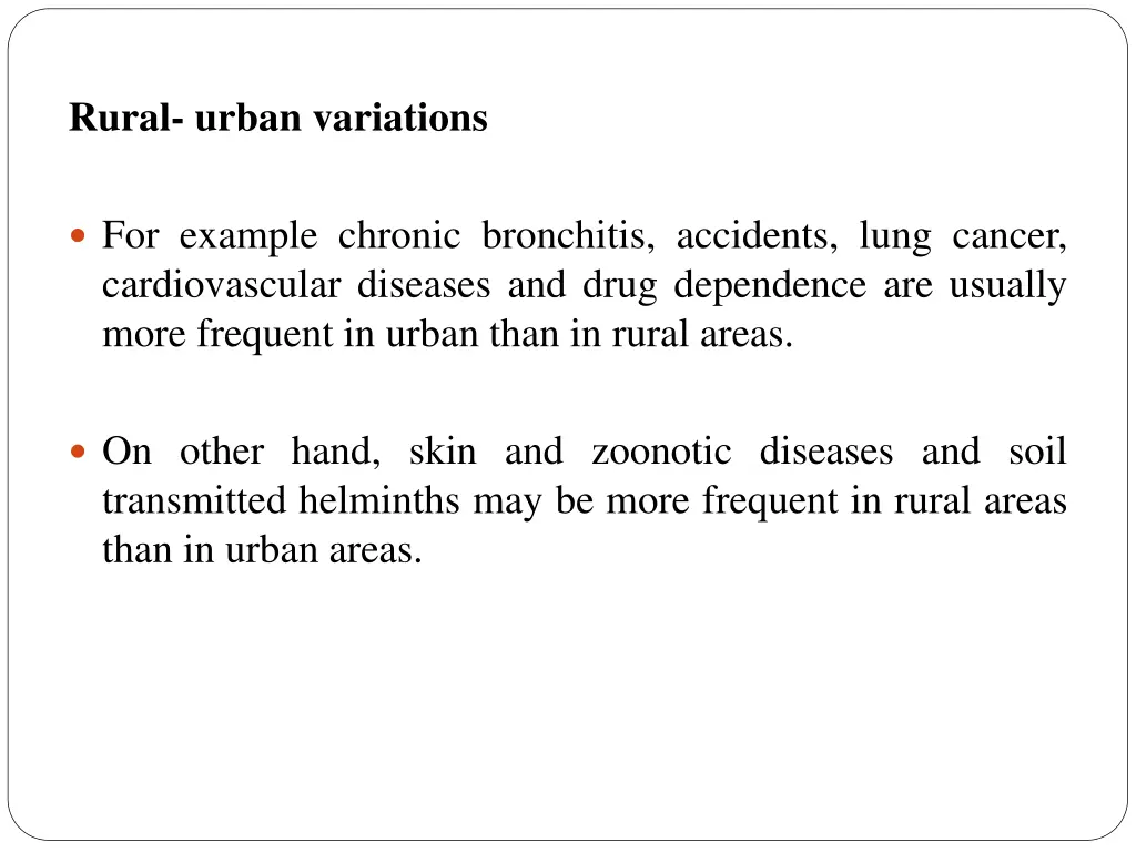 rural urban variations