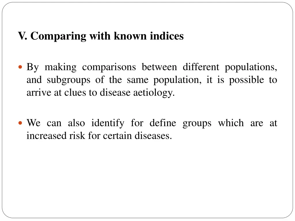 v comparing with known indices