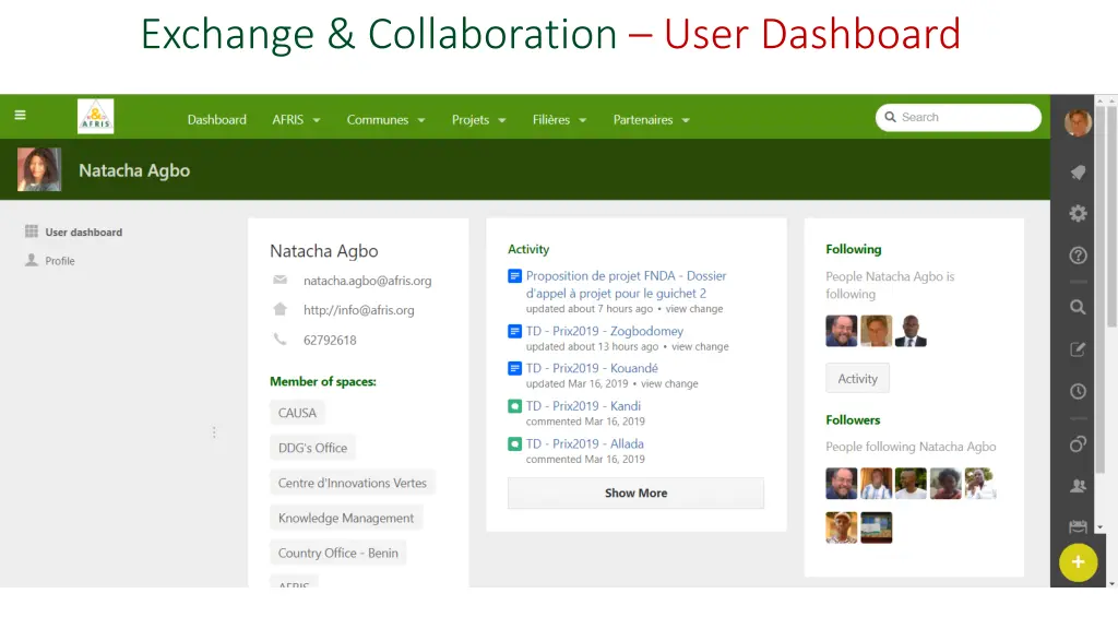exchange collaboration user dashboard