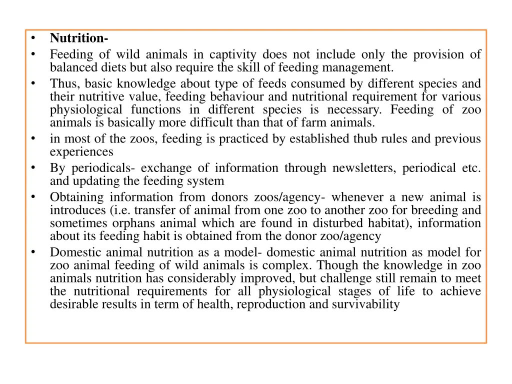 nutrition feeding of wild animals in captivity