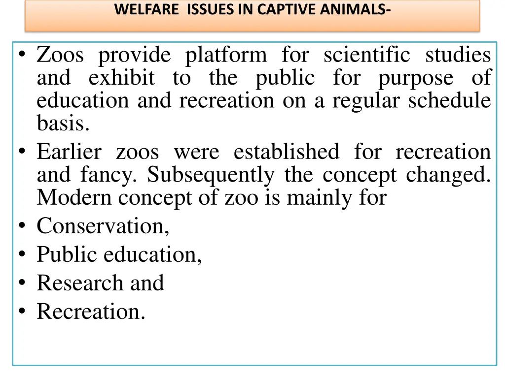 welfare issues in captive animals