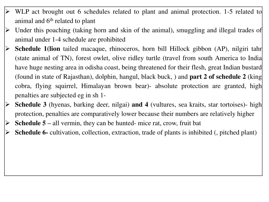 wlp act brought out 6 schedules related to plant