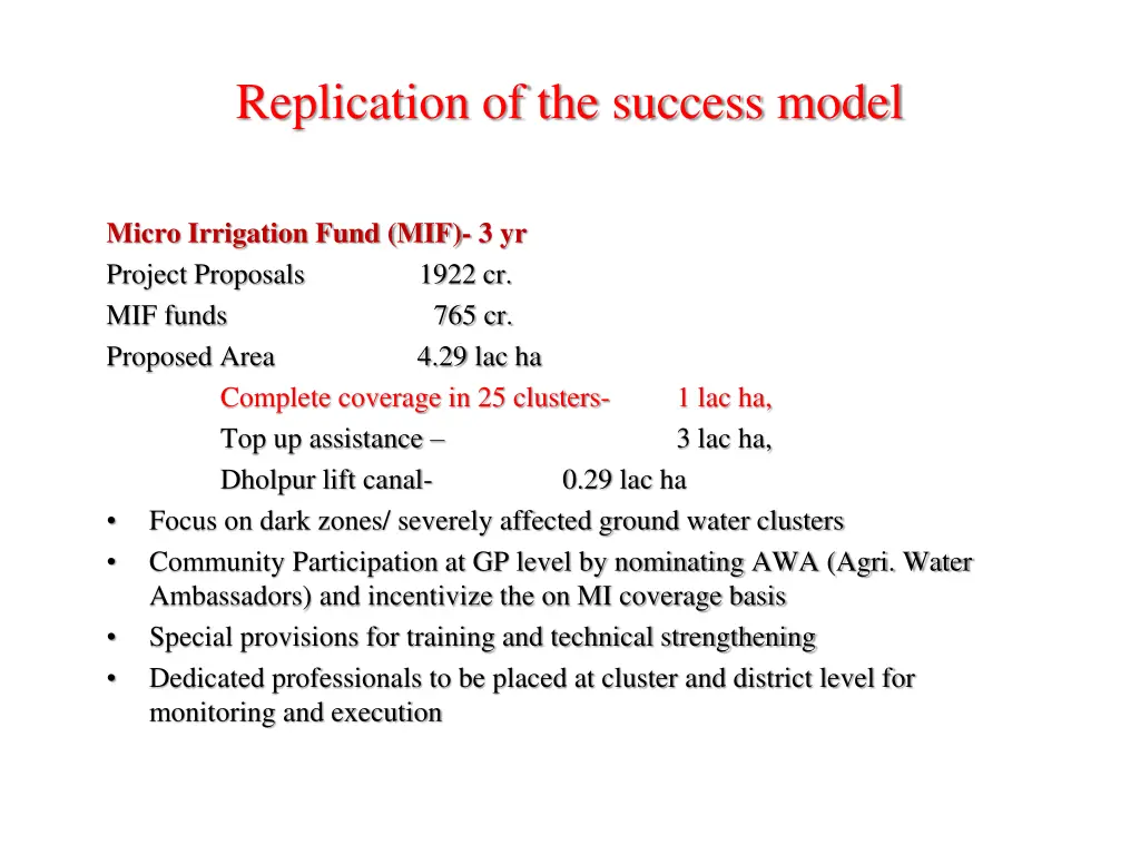 replication of the success model