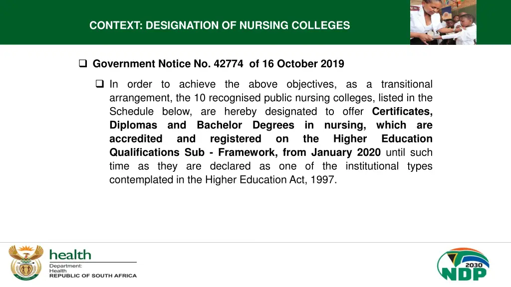 context designation of nursing colleges