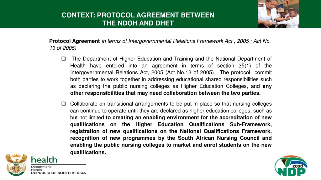 context protocol agreement between the ndoh