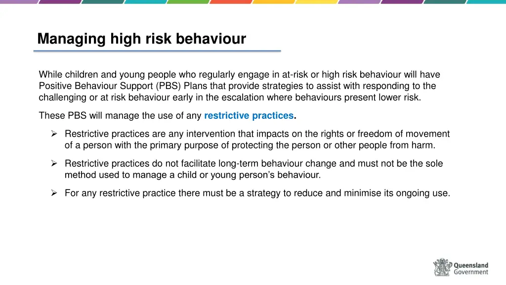 managing high risk behaviour