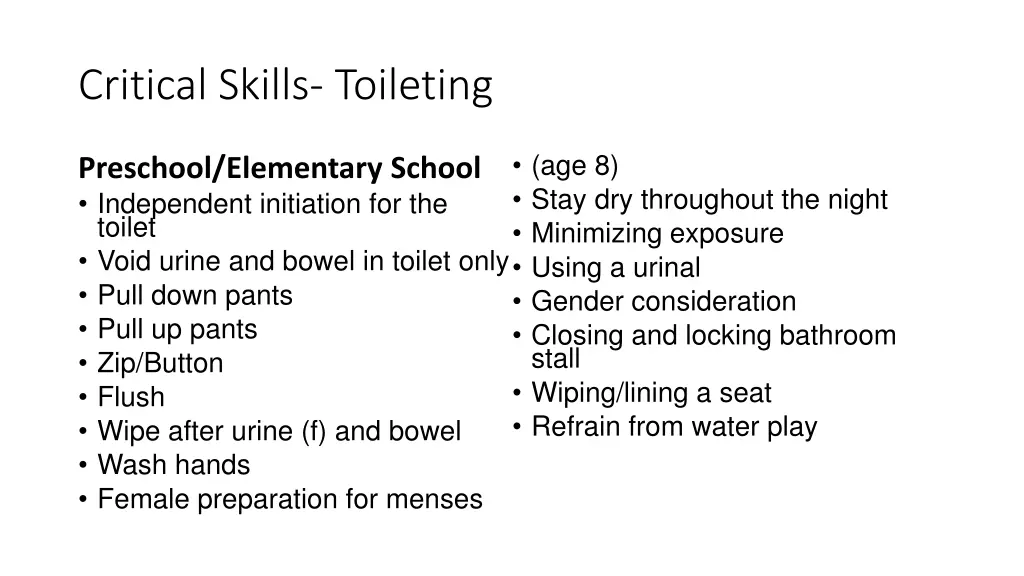 critical skills toileting