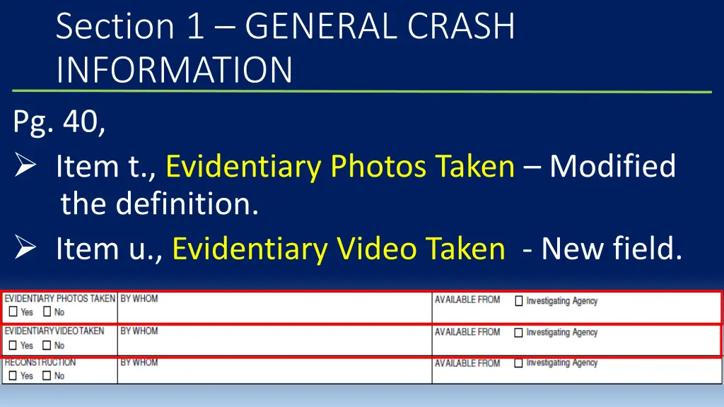 section 1 general crash information pg 40 item