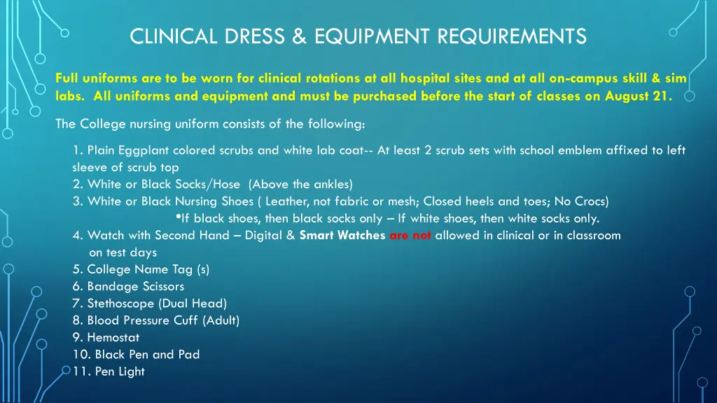 clinical dress equipment requirements