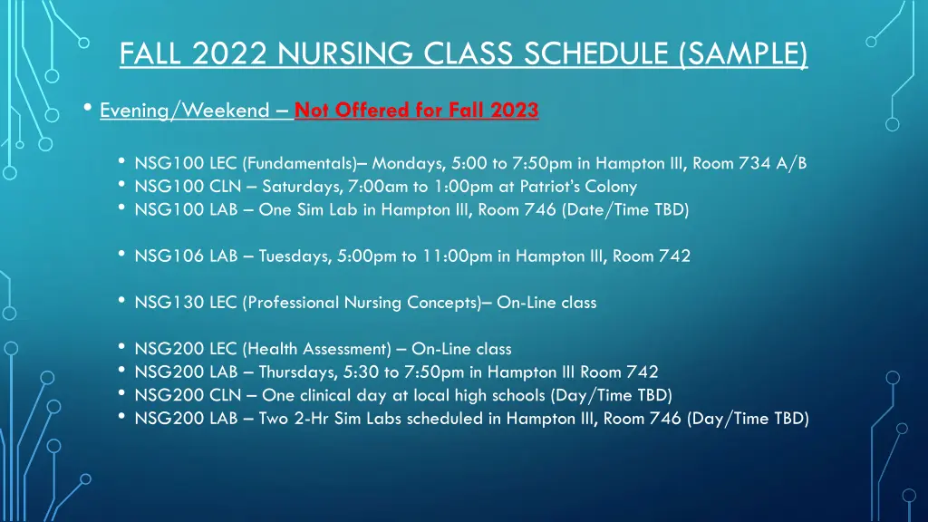 fall 2022 nursing class schedule sample