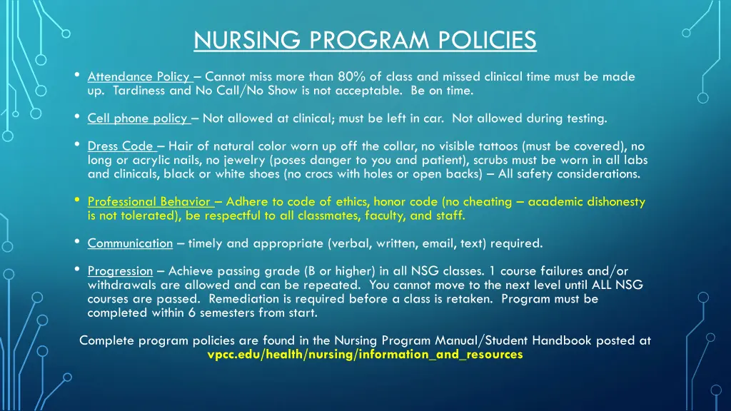 nursing program policies