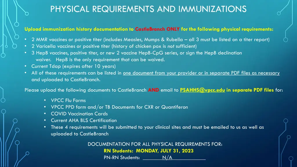 physical requirements and immunizations 1