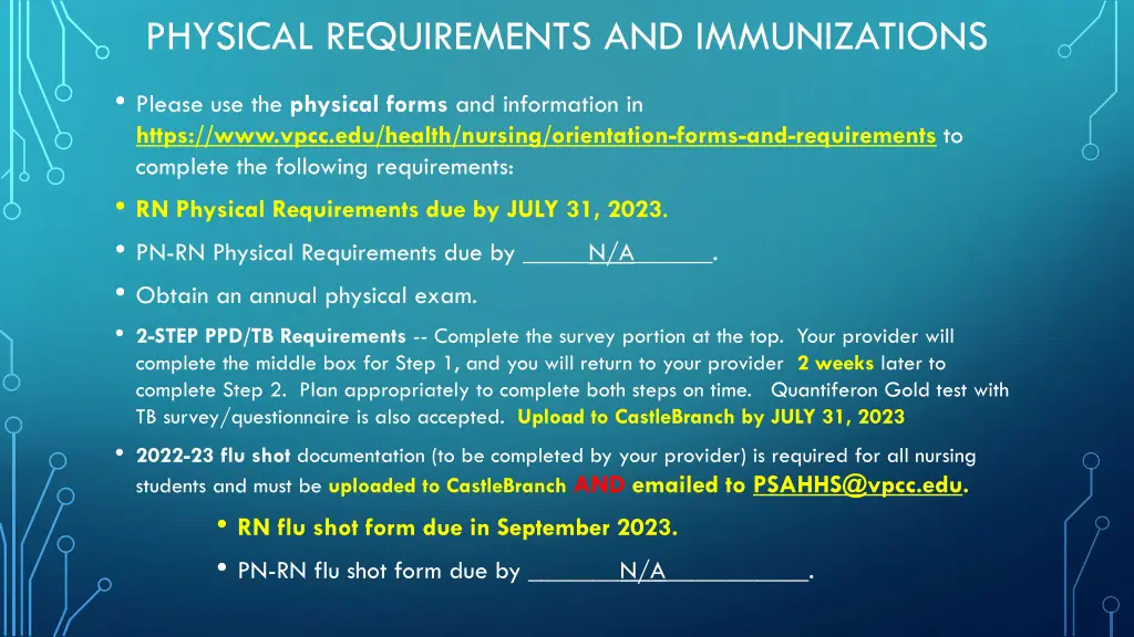 physical requirements and immunizations