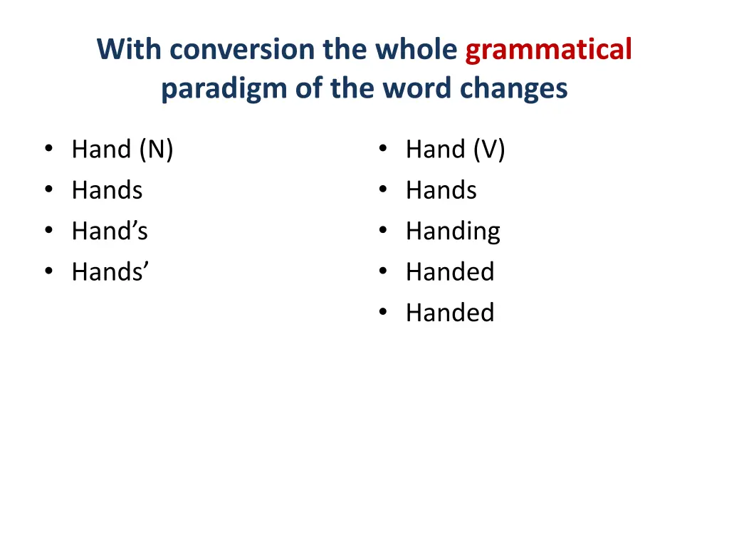 with conversion the whole grammatical paradigm