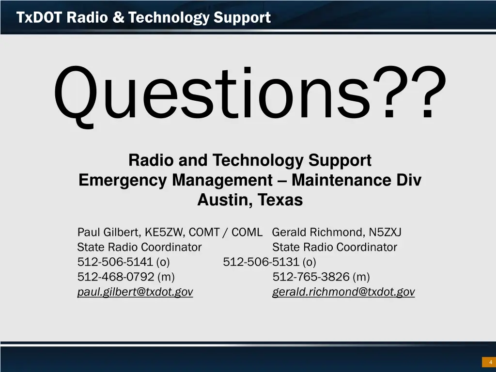 txdot radio technology support questions