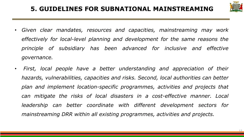 5 guidelines for subnational mainstreaming