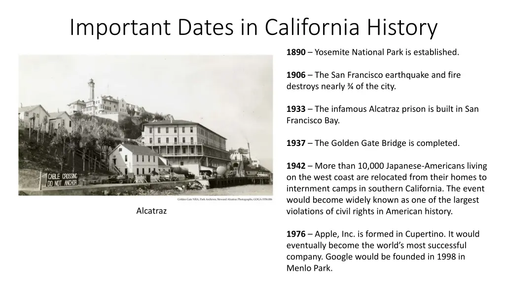 important dates in california history 1