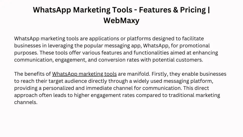 whatsapp marketing tools features pricing webmaxy